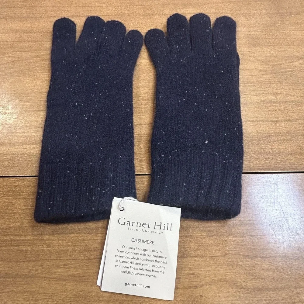 Garnet Hill Gloves Womens One Size Blue Cashmere Blend Knit Speckled Winter